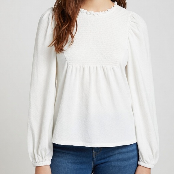 Nation LTD Tops - Nation LTD Los Angeles Off White Smocked Ruffled Collar Top